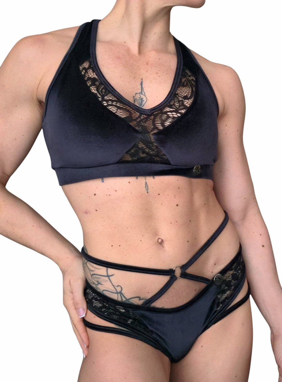 Giada – Black Velvet & Lace Women’s Pole Wear Set