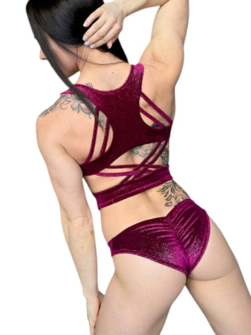 Nayra Women’s Pole Dance Set – Velvet with Shimmering Silver Pattern
