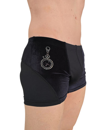 Nero Lux Men’s Pole Dance Shorts – Velvet Luxury Edition with Swarovski Option