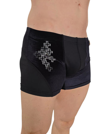 Nero Lux Men’s Pole Dance Shorts – Velvet Luxury Edition with Swarovski Option